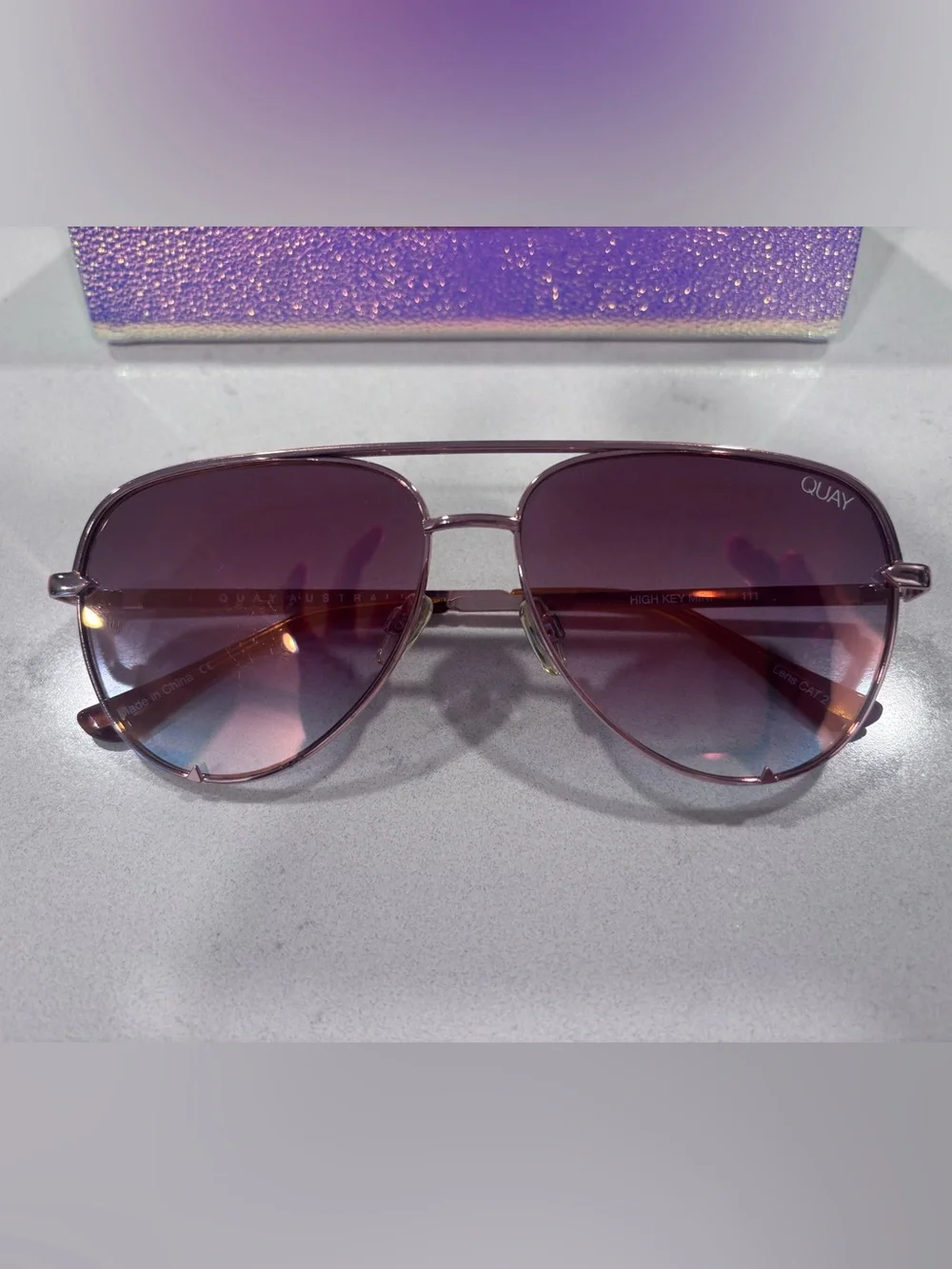 Quay Australia Pink Gradient High Key Mini Aviator Sunglasses